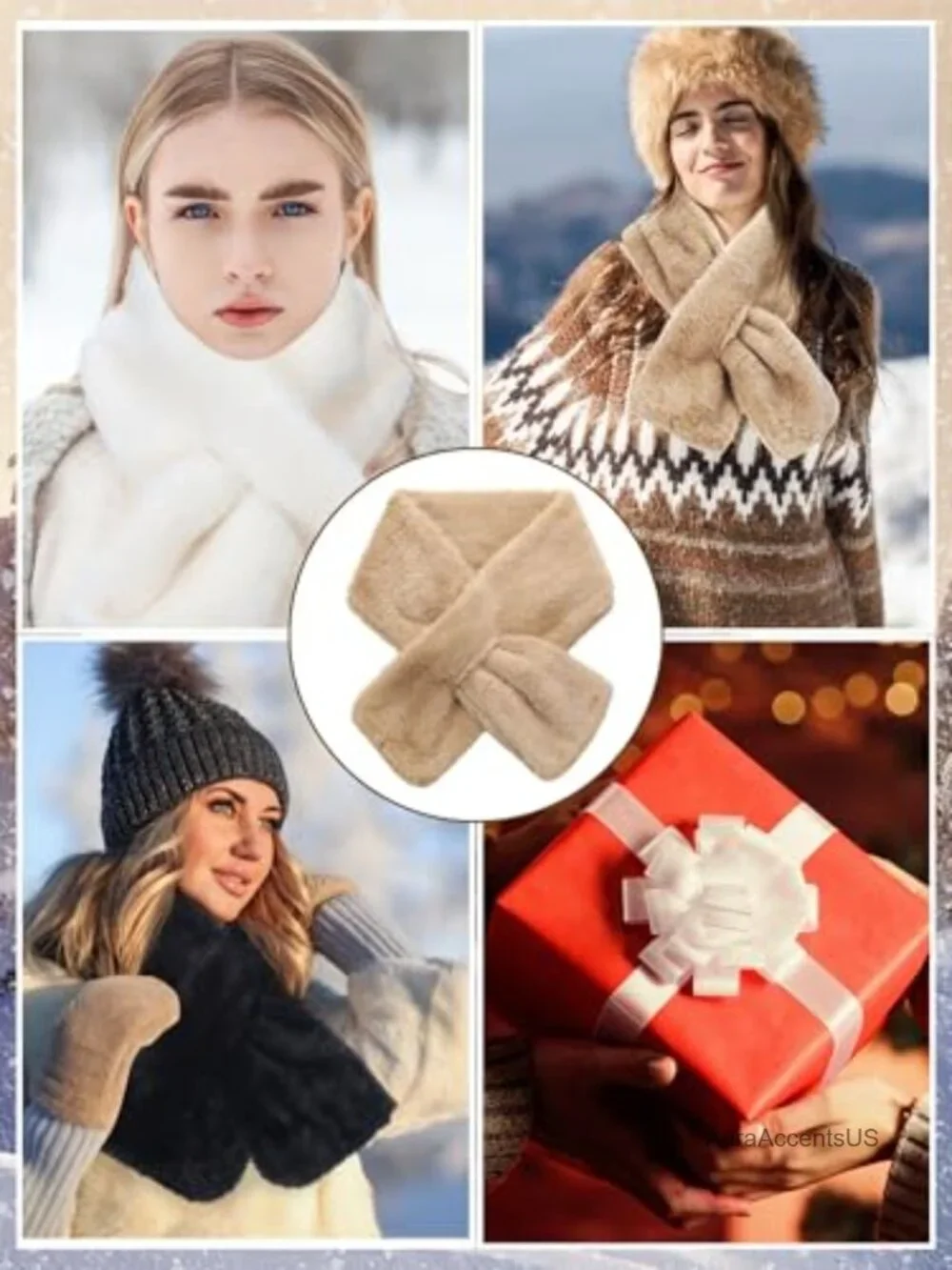 3 Pack Faux Fur Winter Wrap Scarf for Women Warm Cozy Solid Color Snood
